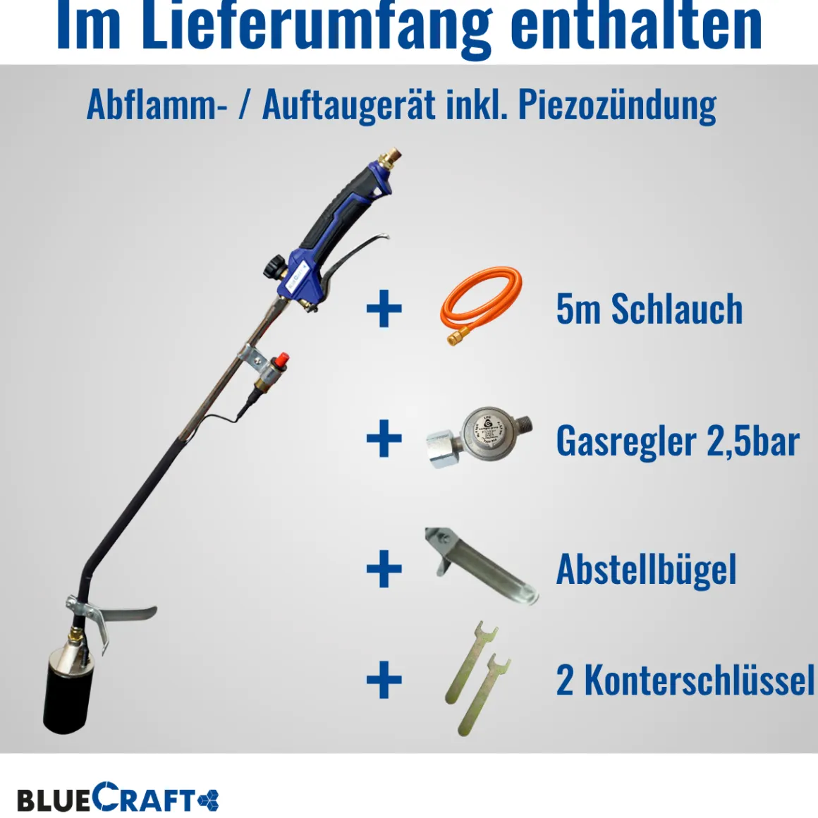 Abflammgerät Auftaugerät mit Piezozündung Unkrautvernichter 69 kW mit Gas-Druck-Regler