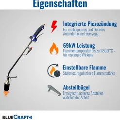 Abflammgerät Auftaugerät mit Piezozündung Unkrautvernichter 69 kW mit Gas-Druck-Regler