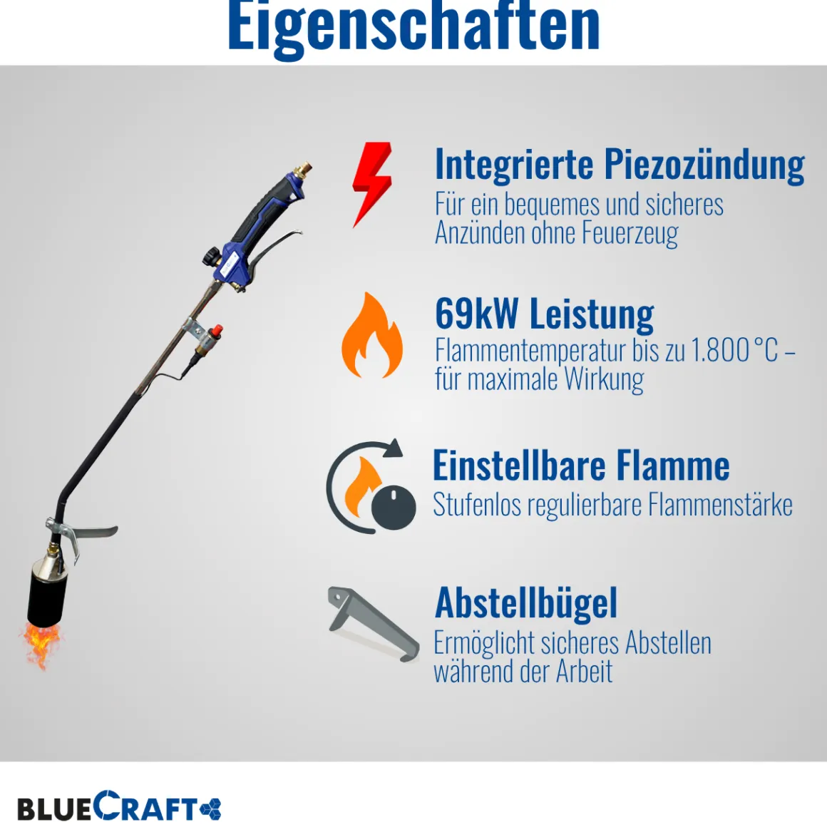 Abflammgerät Auftaugerät mit Piezozündung Unkrautvernichter 69 kW mit Gas-Druck-Regler