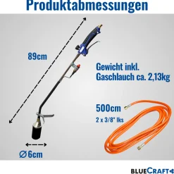 Abflammgerät mit Piezozündung Unkrautvernichter 69 kW, Gas-Druck-Regler, 11kg Gasflasche leer