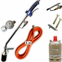 Abflammgerät mit Piezozündung Unkrautvernichter  69 kW, Gas-Druck-Regler, 11kg Gasflasche leer