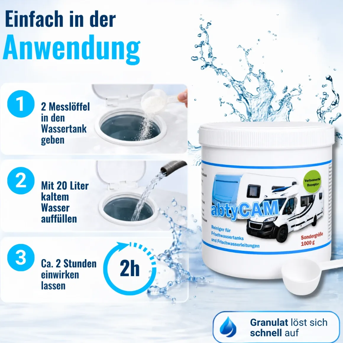 abtyCAM 1000g Frischwasser Tankreiniger Wohnmobil Wohnwagen