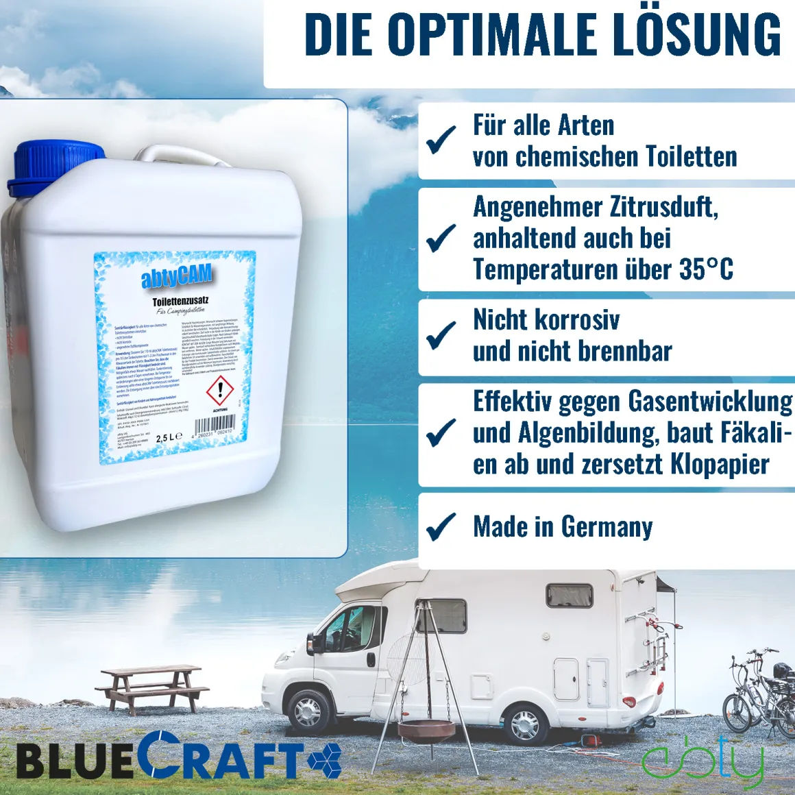 abtyCAM Toilettenzusatz 2,5 l Sanitärflüssigkeit für Campingtoiletten