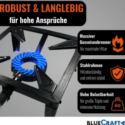 4-Bein Gas-Hocker-Kocher 10,5 kW mit Zündsicherung Piezozündung mit 2 in 1 Gasregler-Schlüssel