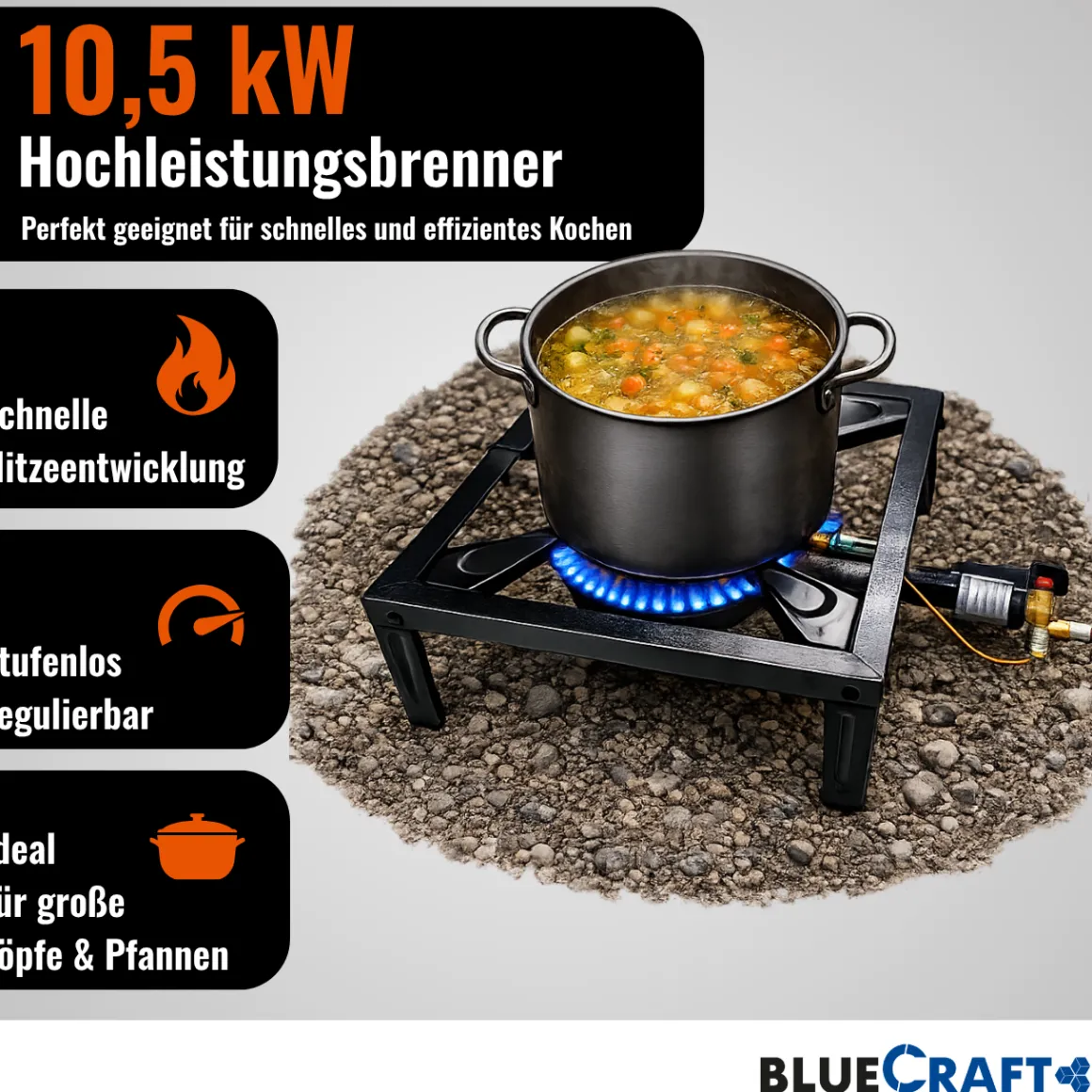 4 Bein Hockerkocher 10,5 kW mit Zündsicherung und Piezozündung