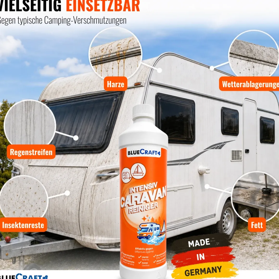 Bluecraft Caravan Intensivreiniger 1L - für Reisemobile und Boote, mit Waschhandschuh