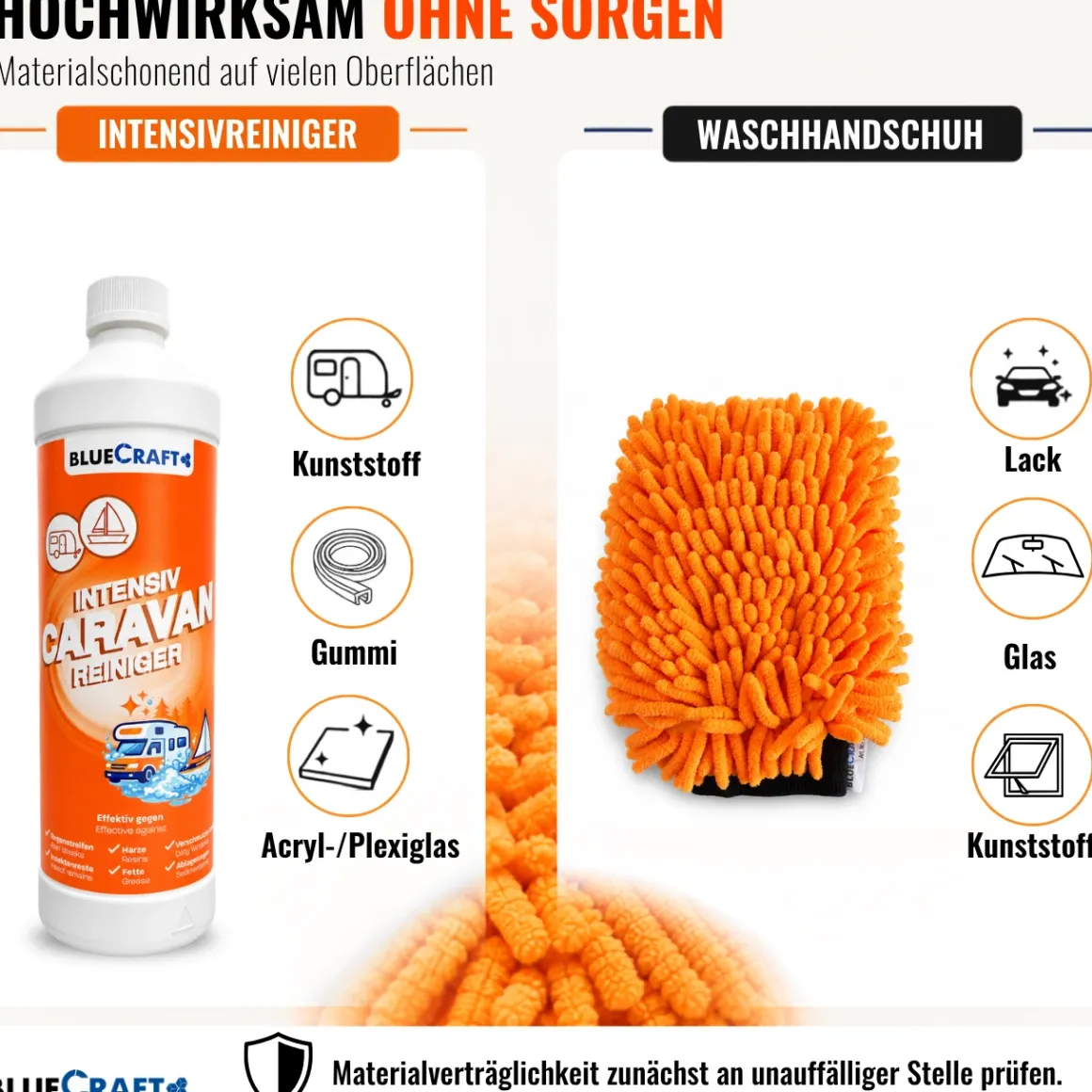 Bluecraft Caravan Intensivreiniger 1L - für Reisemobile und Boote, mit Waschhandschuh