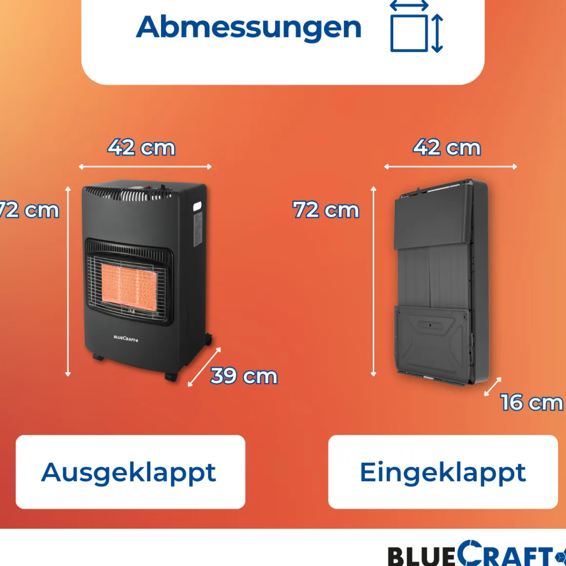 BlueCraft Infrarot Gas Heizofen 4,2 kW mit Gasregler für Innenräume