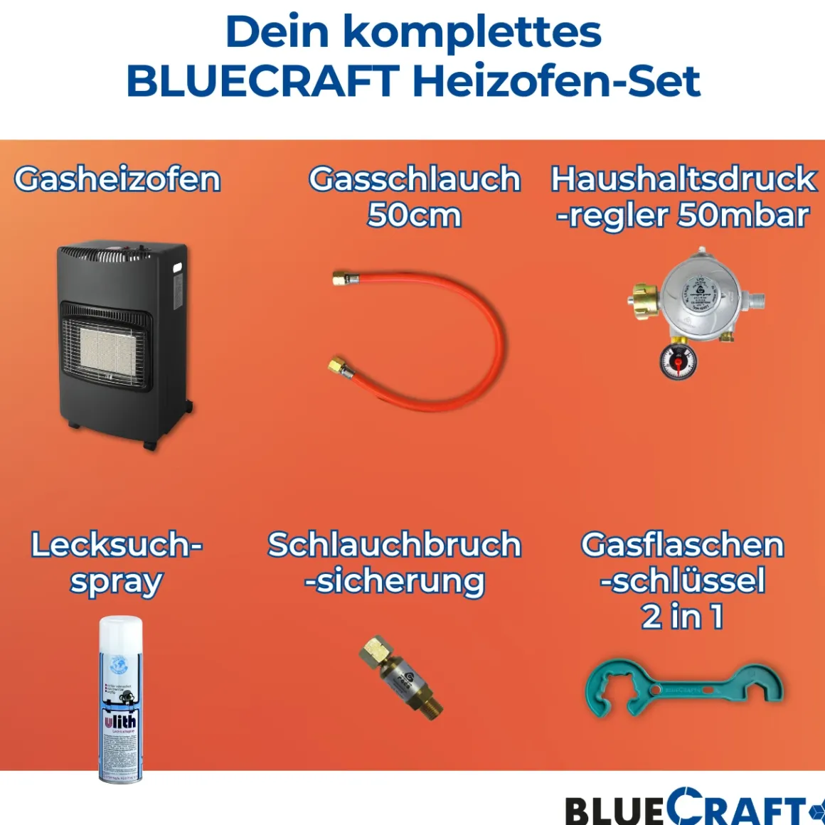 BlueCraft Infrarot Gas Heizofen 4,2 kW mit Gasregler für Innenräume