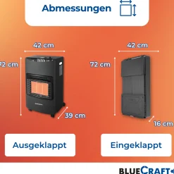 BlueCraft Infrarot Gas Heizofen 4,2 kW mit klappbaren Seitenwänden, inkl. Schlauch und Regler