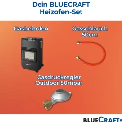 BlueCraft Infrarot Gas  Heizofen 4,2 kW mit klappbaren Seitenwänden, inkl. Schlauch und Regler