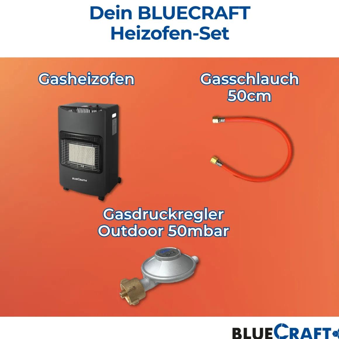 BlueCraft Infrarot Gas Heizofen 4,2 kW mit klappbaren Seitenwänden, inkl. Schlauch und Regler
