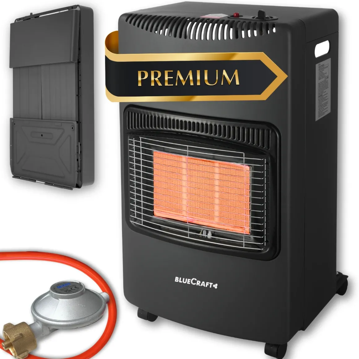 BlueCraft Infrarot Gas Heizofen 4,2 kW mit klappbaren Seitenwänden, inkl. Schlauch und Regler