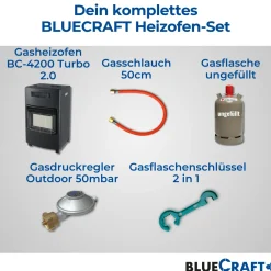 BlueCraft 3 in 1 Infrarot Gas Heizofen 4,2 kW mit Anschlusszubehör und 11 kg Gasflasche ungefüllt