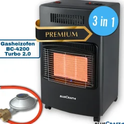 BlueCraft 3 in 1 Infrarot Gas  Heizofen 4,2 kW mit Schlauch und Gasregler