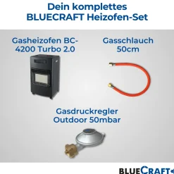 BlueCraft 3 in 1 Infrarot Gas Heizofen 4,2 kW mit Schlauch und Gasregler