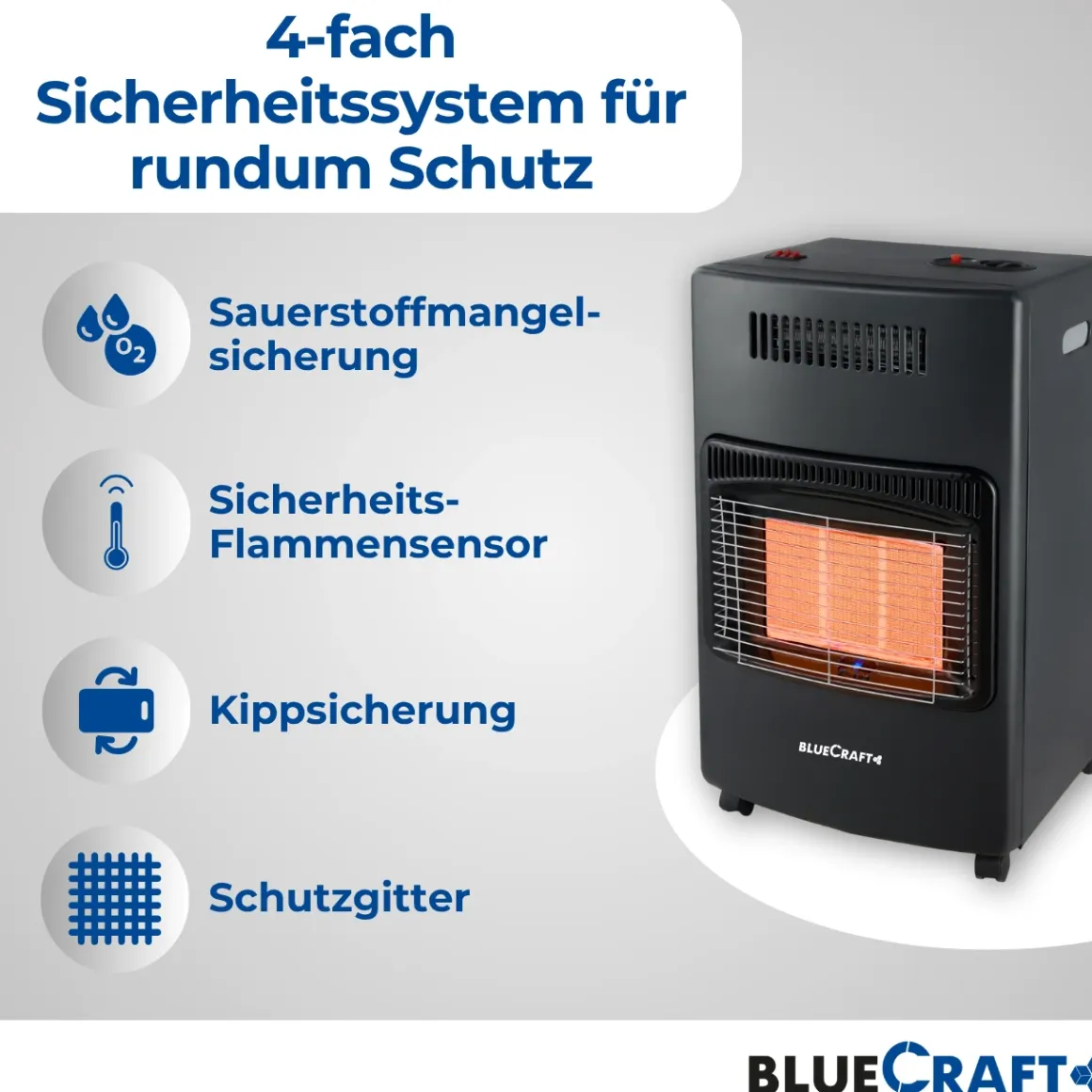BlueCraft 3 in 1 Infrarot Gas Heizofen 4,2 kW mit Schlauch und Gasregler