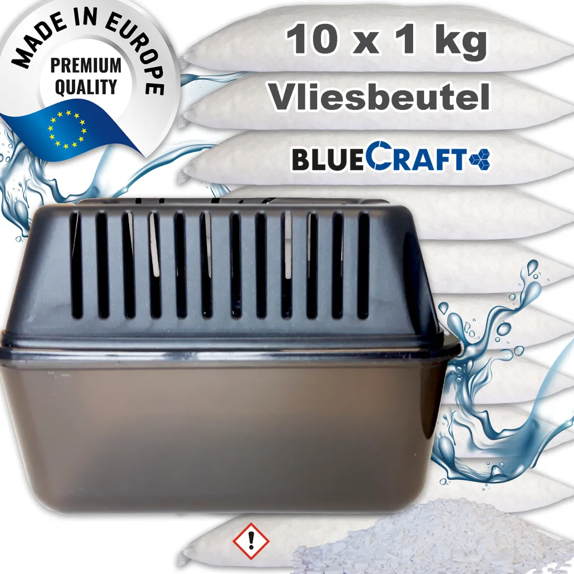Bluecraft Luftentfeuchter Granulat Box MEGA mit 10x 1kg Vliesbeutel Nachfüllpack Raumentfeuchter