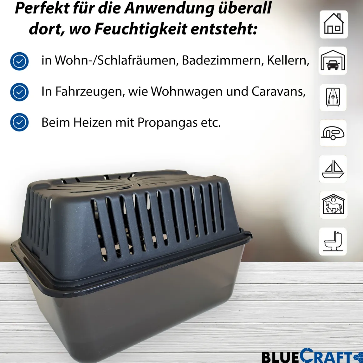 Bluecraft Luftentfeuchter Granulat Box MEGA mit 3x 1kg Vliesbeutel Nachfüllpack Raumentfeuchter