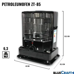 BlueCraft Petroleum Heiz-Ofen ZT-85 inklusive Handpumpe und 20 L Kanister Petroleum