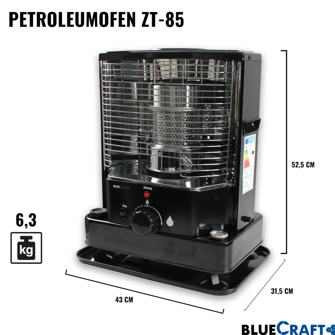 BlueCraft Petroleum Heiz-Ofen ZT-85 inklusive Handpumpe und 20 L Kanister Petroleum