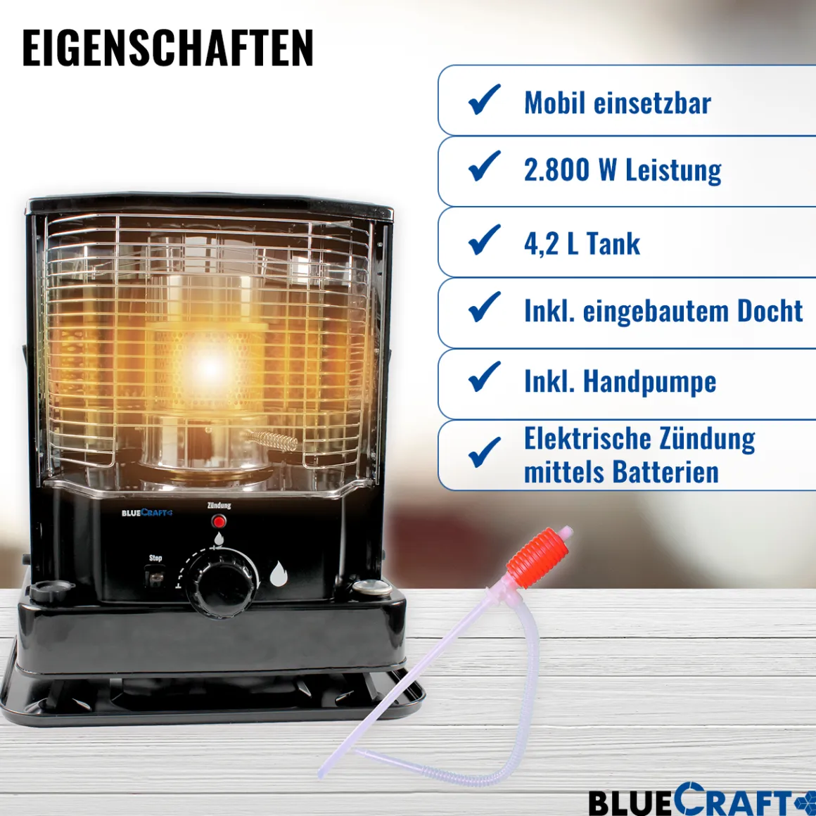 BlueCraft Petroleum Heiz-Ofen ZT-85 inklusive Handpumpe und 20 L Kanister Petroleum