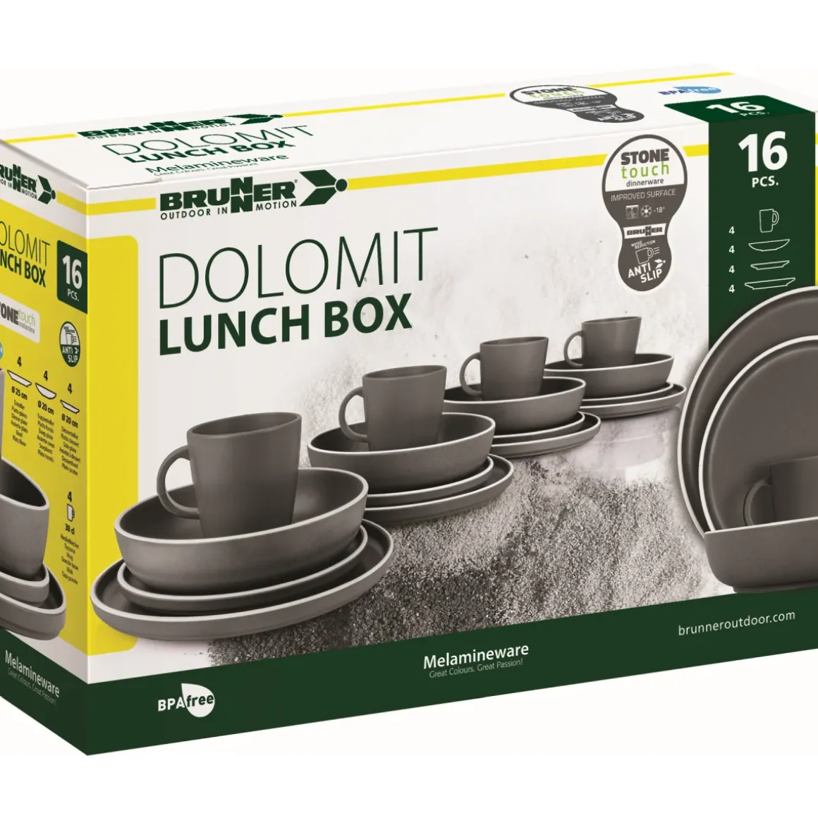 Brunner Geschirrset Lunch Box Dolomit Grey 16-teilig