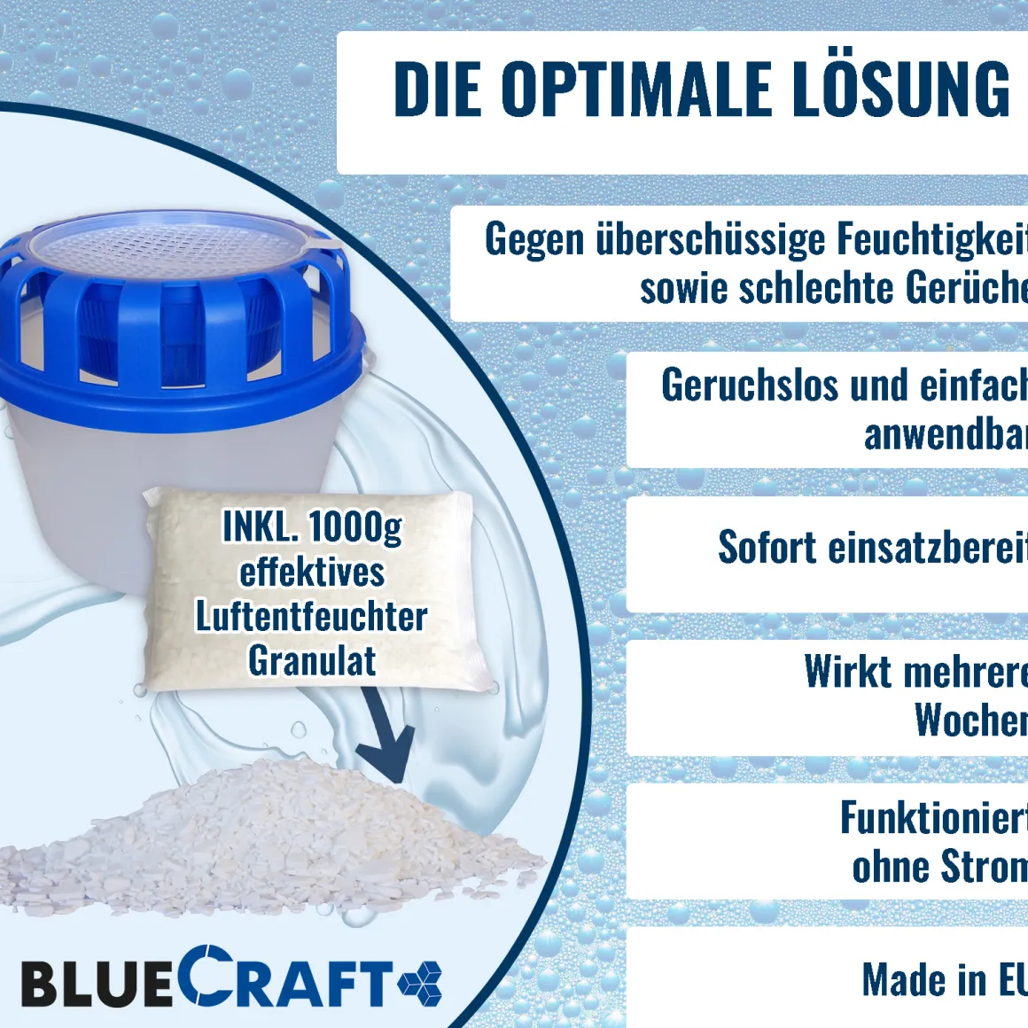 CAGO Raum Luftentfeuchter Box CA 70 mit 1kg Granulat Nachfüllbeutel