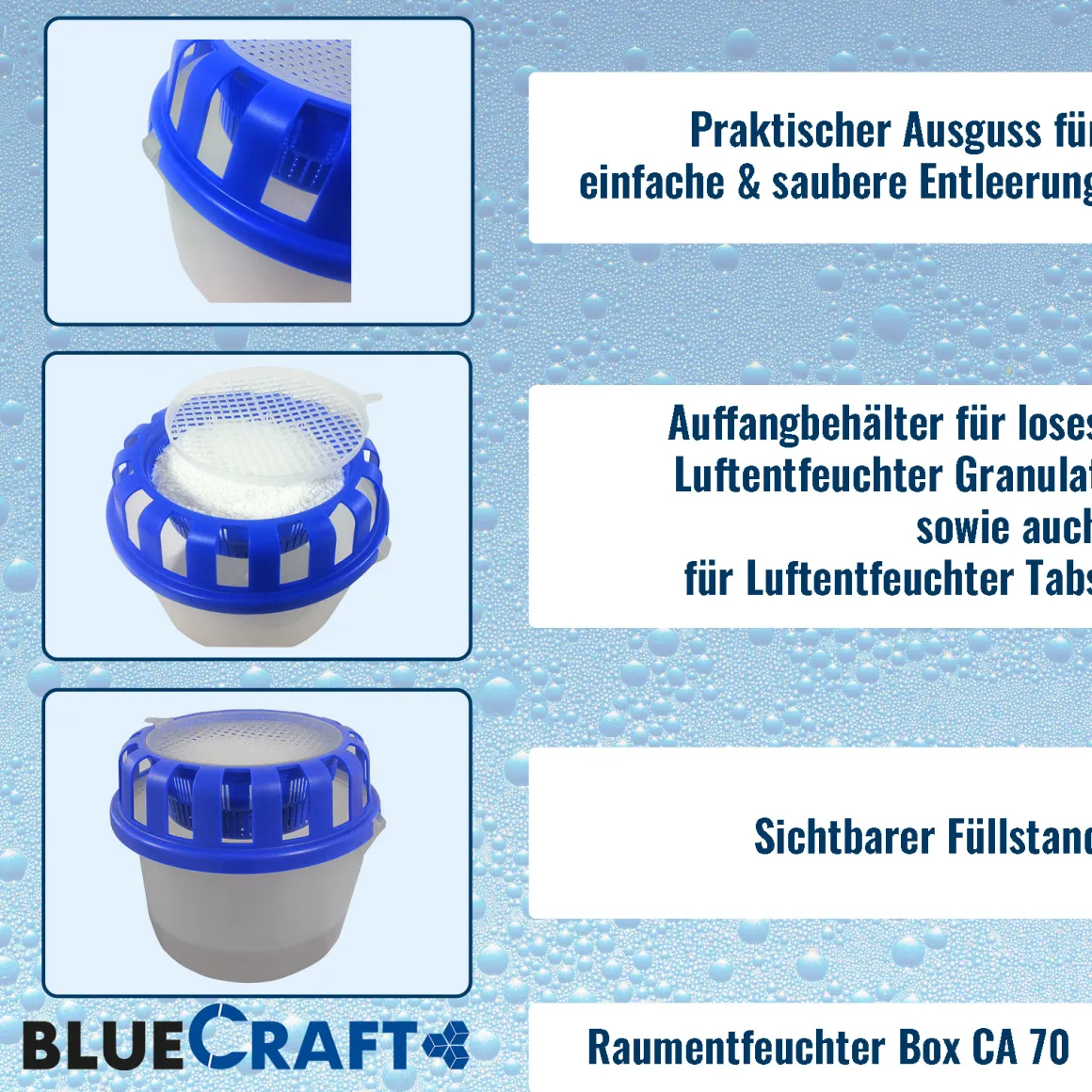 CAGO Raum Luftentfeuchter Box CA 70 mit 1kg Granulat Nachfüllbeutel