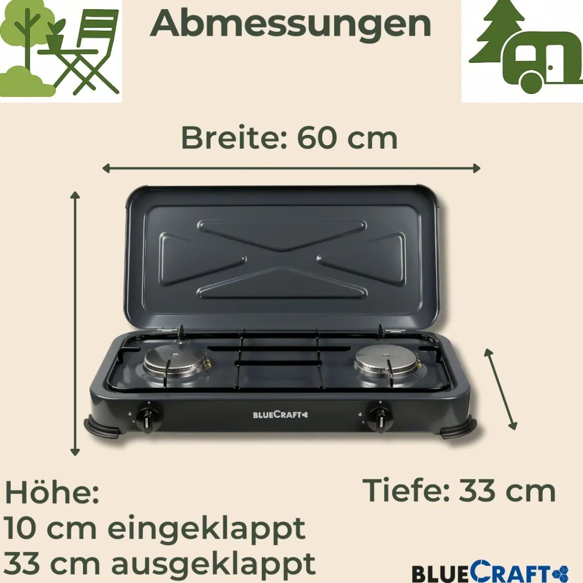 Camping-Gas-Kocher Mobi 2-flammig, anthrazit-grau mit Zündsicherung
