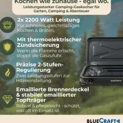 Camping-Gas-Kocher Mobi 2-flammig, anthrazit-grau mit Zündsicherung