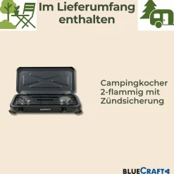 Camping-Gas-Kocher Mobi 2-flammig, anthrazit-grau mit Zündsicherung