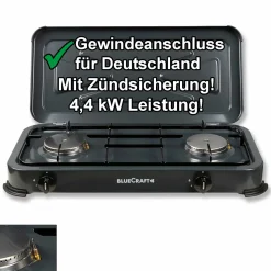 Camping-Gas-Kocher Mobi 2-flammig, anthrazit-grau mit Zündsicherung