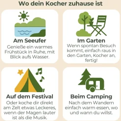 Camping-Gas-Kocher Mobi 4-flammig, weiss mit Zündsicherung, Gasschlauch und Gasregler