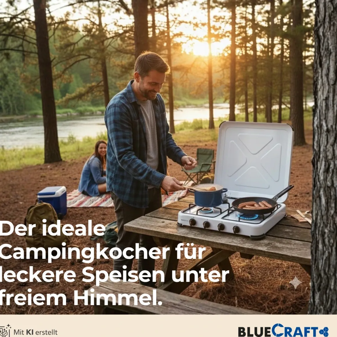 Camping-Gas-Kocher Mobi 4-flammig, weiss mit Zündsicherung, Gasschlauch und Gasregler