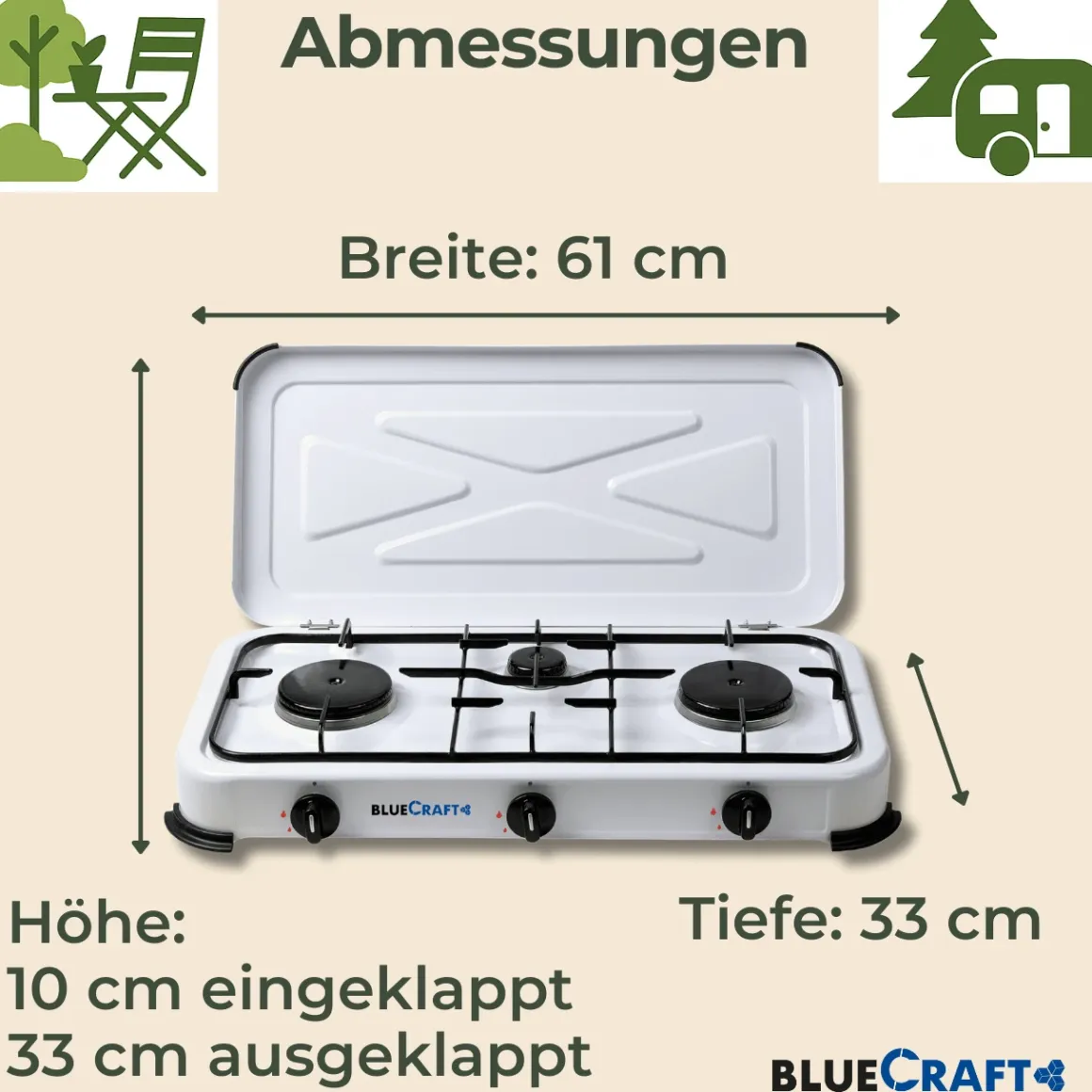 Camping-Gas-Kocher Mobi 3-flammig, weiss