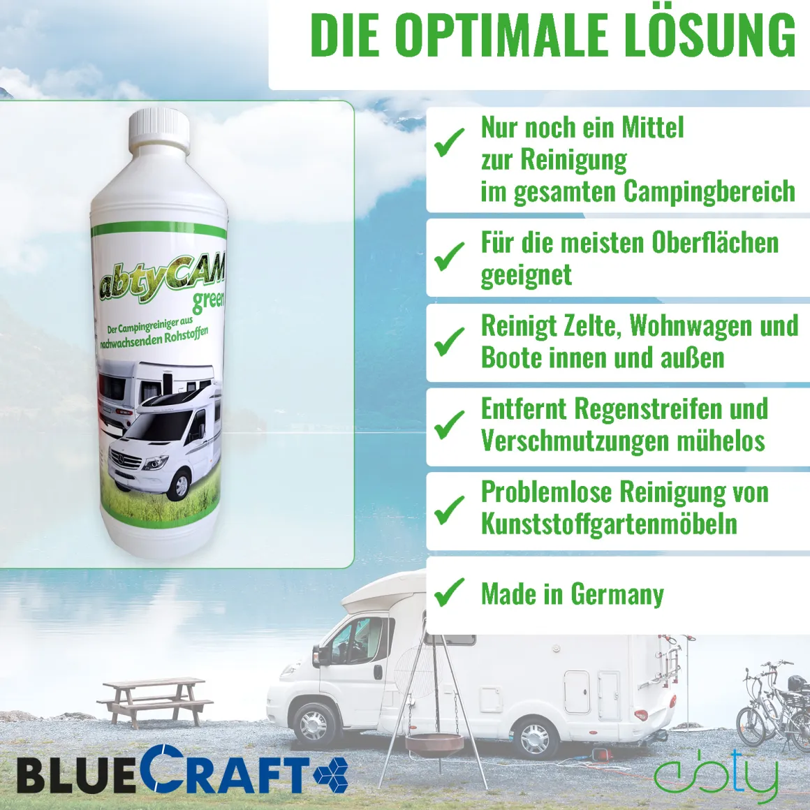 Campingreiniger abtyCAMgreen 1L - Premium Camping-/Caravanreiniger aus nachwachsenden Rohstoffen