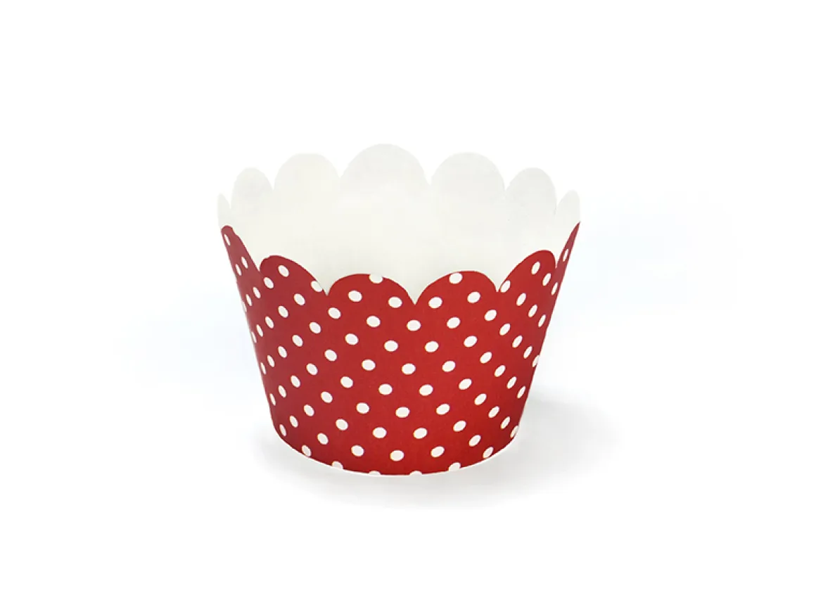 Cupcake Verpackung: Gepunktet, Rot/Weiß 6 Stk.