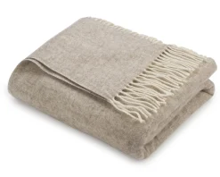 Decke Classic 140x200 cm natur  mit Fransen, 100% Merino Wolle