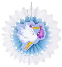 Deko: Papierfächer mit Storch, Blau