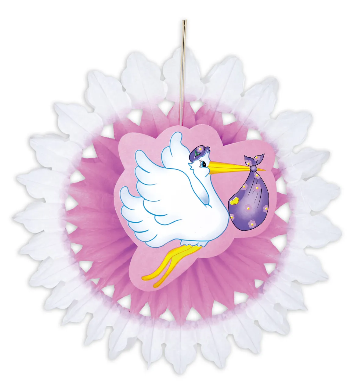 Deko: Papierfächer mit Storch, Rosa