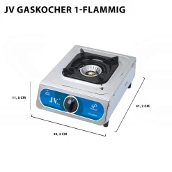 Edelstahl Gaskocher Campingkocher 1-flammig mit Zündsicherung, 30 50 mbar mit Gasschlauch und Gasdruckregler