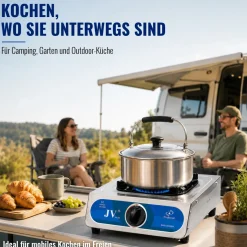 Edelstahl Gaskocher Campingkocher 1-flammig mit Zündsicherung, 30 50 mbar