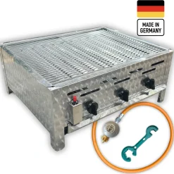 Edelstahl-Gastrobräter Grill 3-flammig mit Rost-Set & Anschlusszubehör