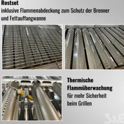 Edelstahl-Gastrobräter Grill 3-flammig  mit Rost-Set & Anschlusszubehör