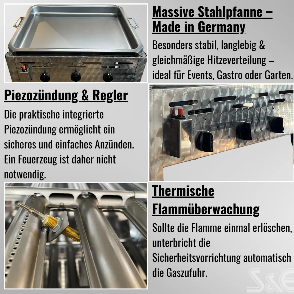 Edelstahl-Gastrobräter Grill 3-flammig mit Stahlblechpfanne