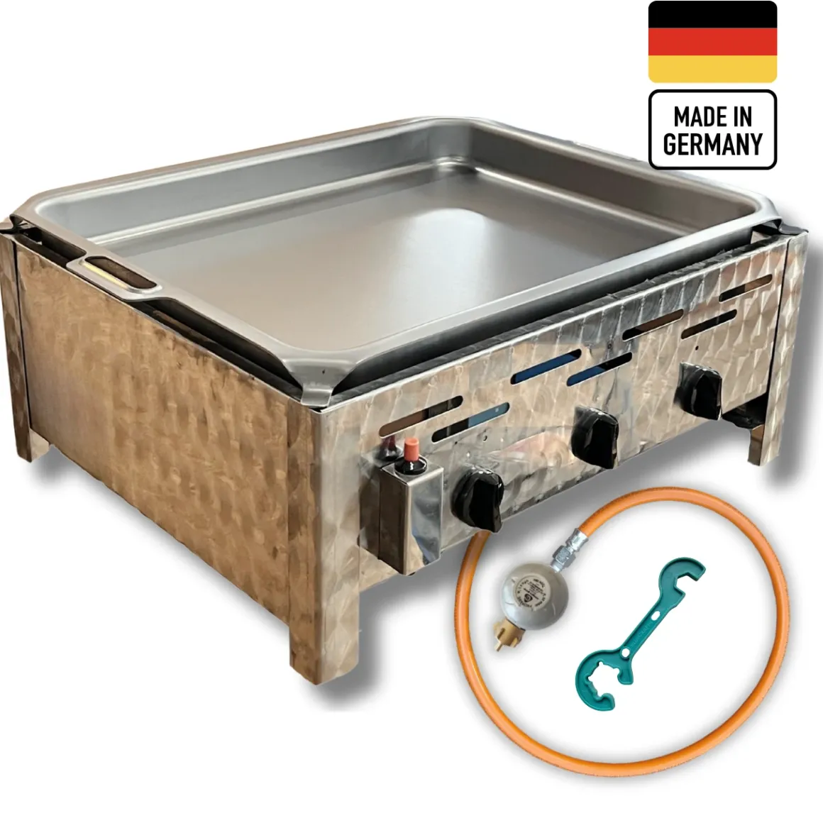Edelstahl-Gastrobräter Grill 3-flammig mit Stahlblechpfanne