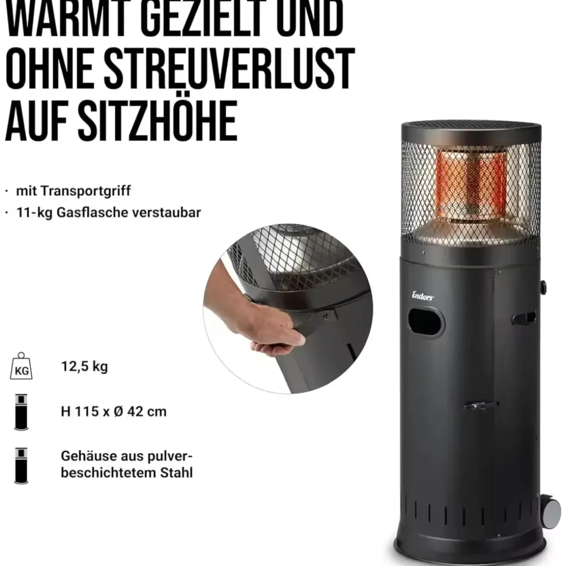 Enders Terrassenstrahler Heizstrahler Polo 2.0 Black Edition mit Abdeckhaube