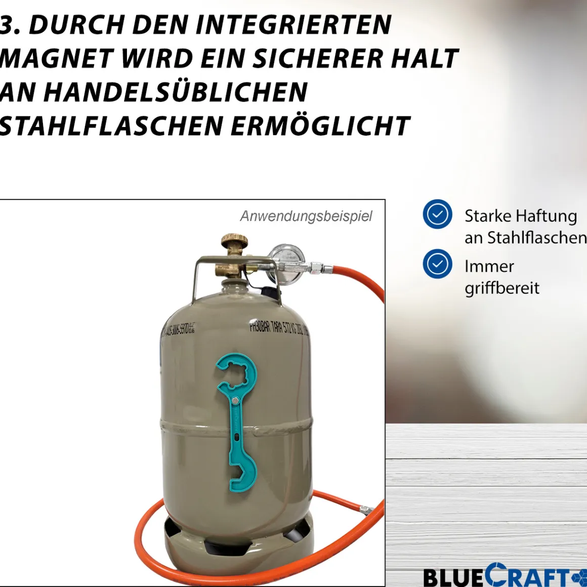 Gasflaschen-Adapter für deutsche Gasregler mit Clip-On-Anschluss inkl. 2 in 1 Gasregler-Schlüssel