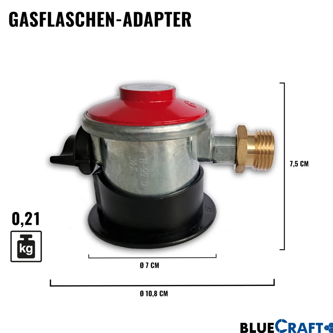 Gasflaschen-Adapter zum Anschluss von deutschen Druckreglern an europäischen Gasflaschen mit Clip-On-Anschluss